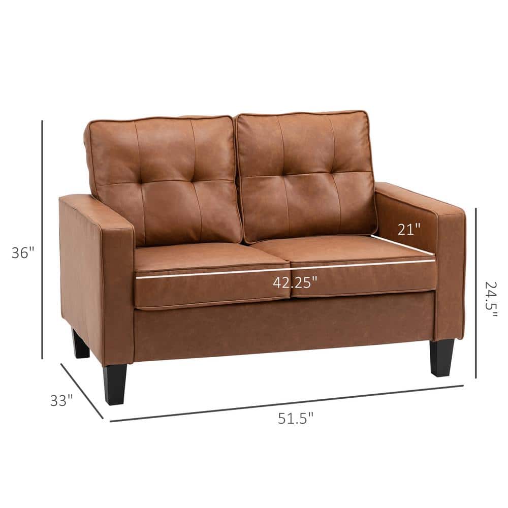 Classic Brown Faux Leather 51.5" Loveseat with Metal Track Arms