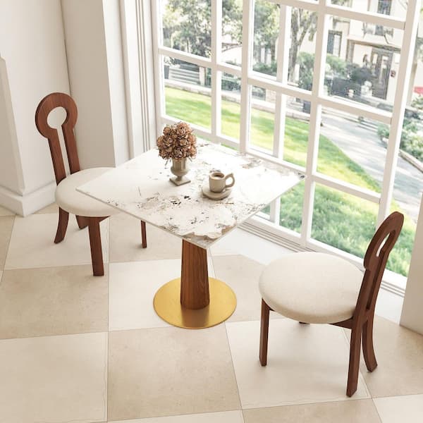 33 in. Square Pandora Sintered Stone with Solid Wood Pedestal Dining Table for Bistro Dining Room Terrace (Seats 2)