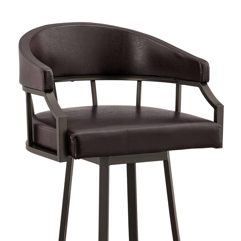 Palmdale 30" Java Brown Metal and Brown Faux Leather Swivel Bar Stool
