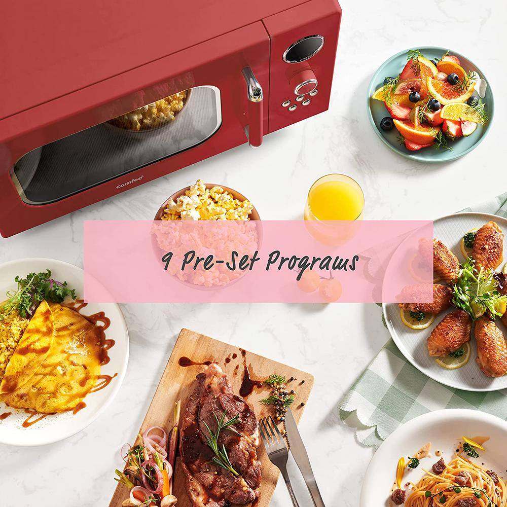 Retro Red Small 0.9 cu ft Countertop Microwave with LED Display