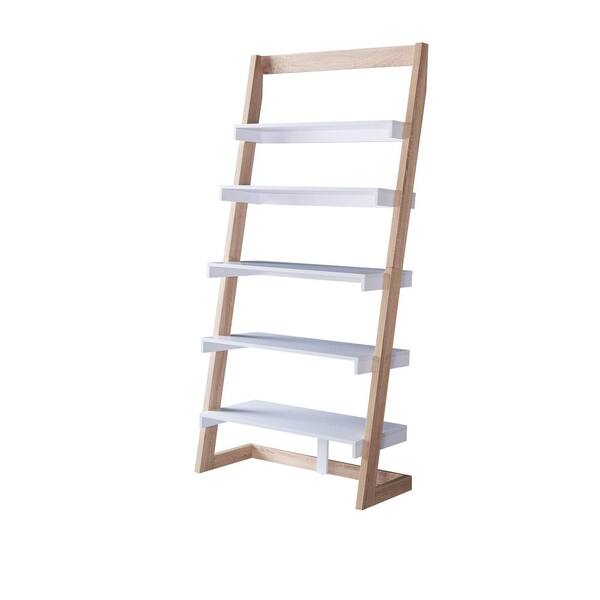 Furniture of America Kurtis 70.75 in. Beige 5-Shelves Ladder Bookcase