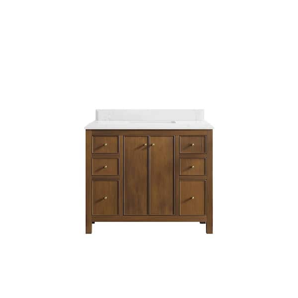Willow Collections Chicago Teak 42 in. W x 22 in. D x 36 in. H Single Sink Bath Vanity in Dark Natural with 1.5 in. Empira White Qt. Top