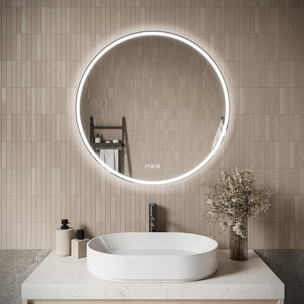 32 in. W x 32 in. H Round Frameless LED Light Anti-Fog Dimmable Color Temperature Change Wall Bathroom Vanity Mirror