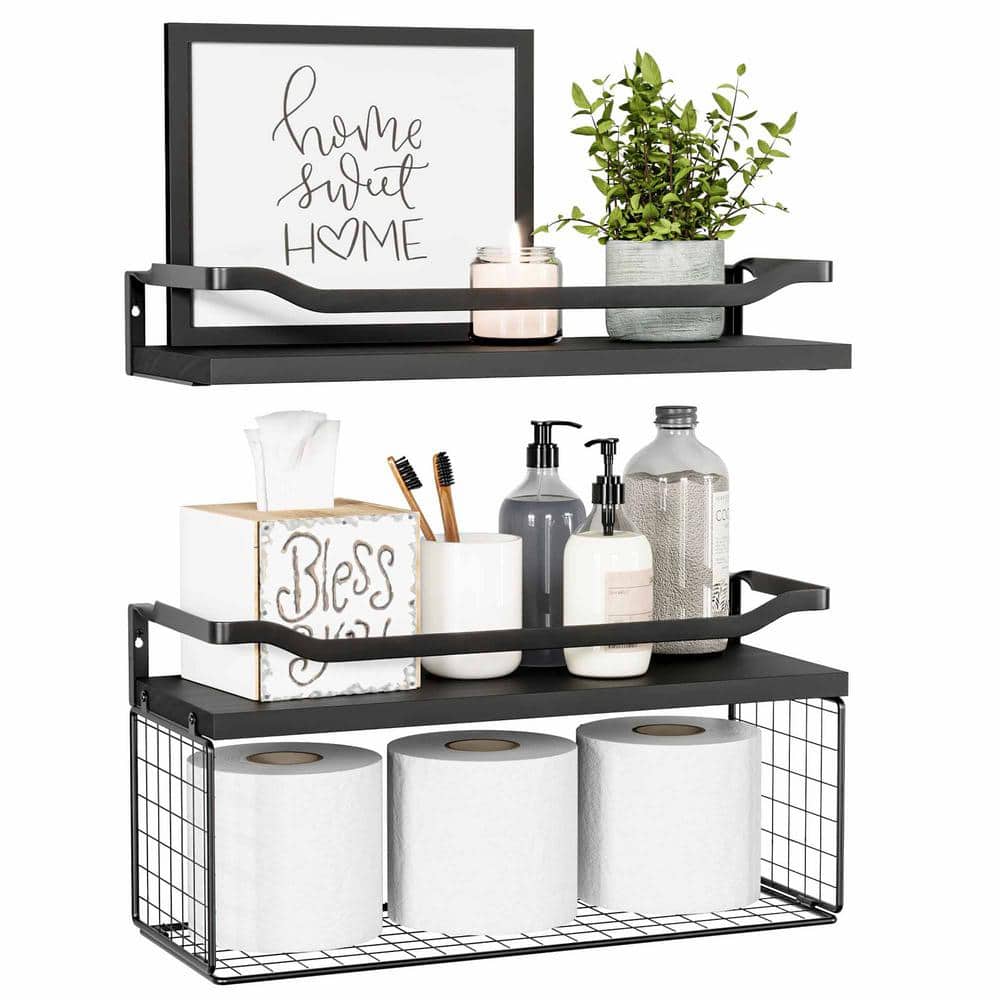15.7 in. W x 6 in. D Black Wood Floating Decorative Wall Shelf