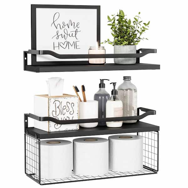 Unbranded 15.7 in. W x 6 in. D Black Wood Floating Decorative Wall Shelf