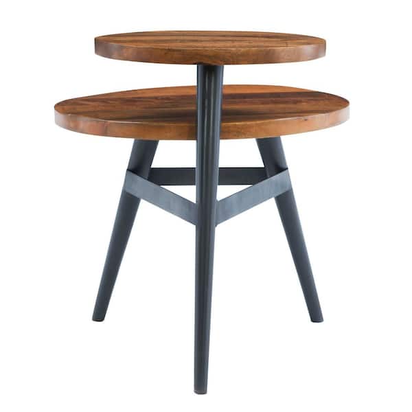 Linon Home Decor Josie 30 in. Brown and Black Round Wood End