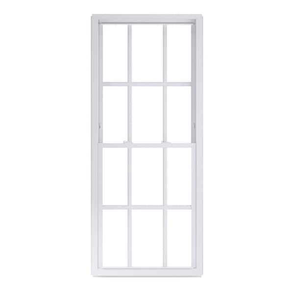 American Craftsman 32 in. x 74 in. 50 Series Low-E Argon SC Glass Double Hung White Vinyl Replacement Window with Grids, Screen Incl