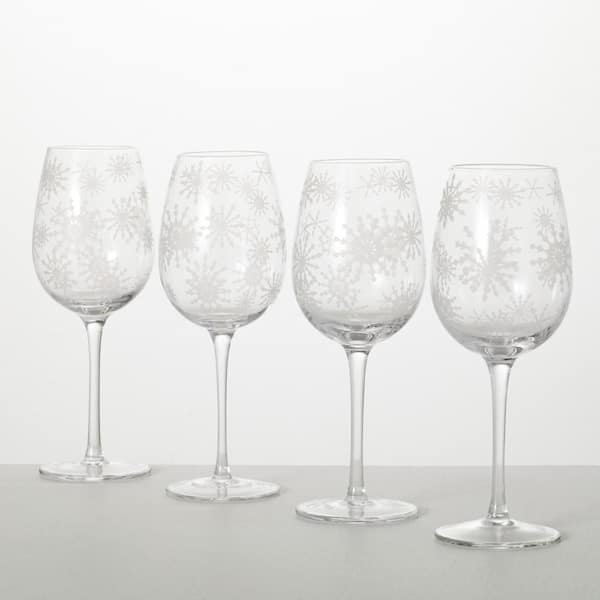 SULLIVANS 12 oz. Snowflake Wine Glass - Set of 4; Clear