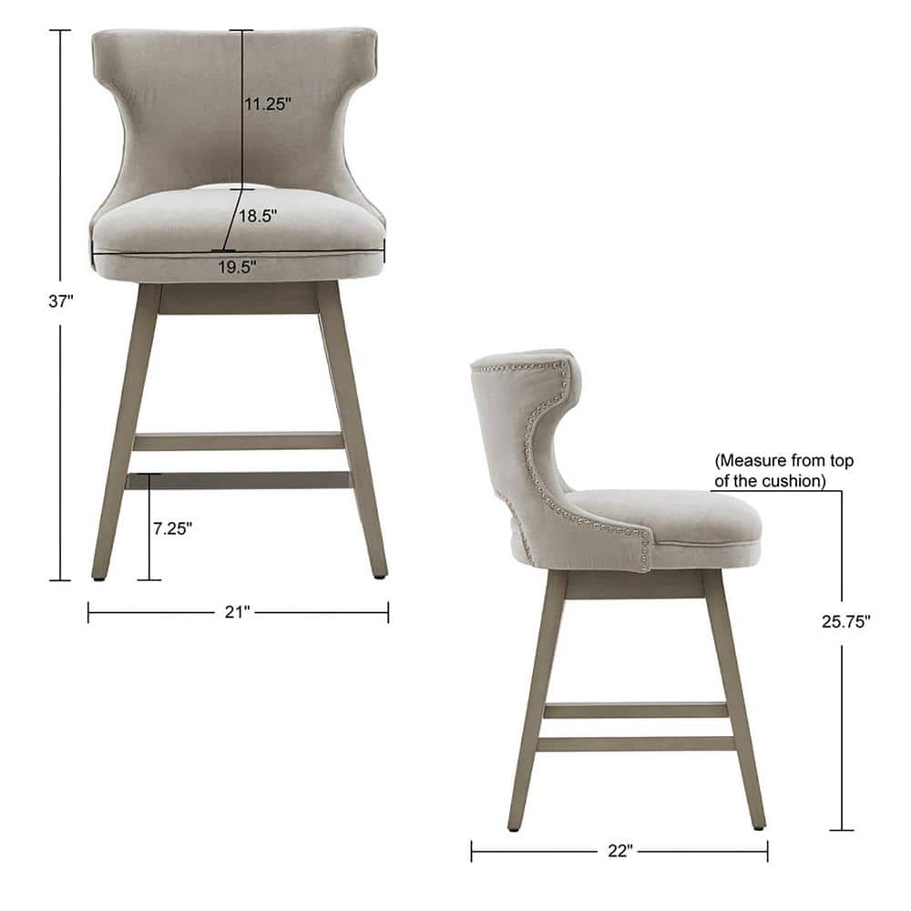 Light Grey Swivel Counter Stool with Wood Legs