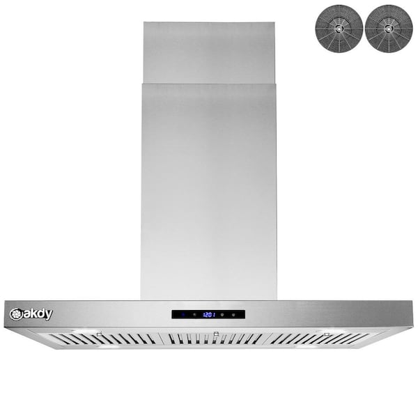 AKDY 36 in. Convertible Island Mount Range Hood in Stainless Steel with LED Lights, Touch Control Panel and Carbon Filters