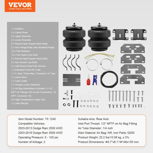 Air Bag Suspension Kit for 2003-2013 Dodge Ram 2500 3500 - up to 7500l