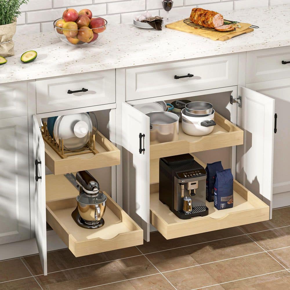 Wudkey 1-Shelf Pull-Out Drawer Organizer in Natural Birch with
