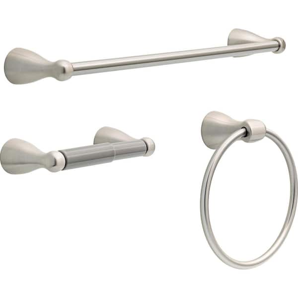 Foundations 3-Piece Bath Hardware Set with 18 in. Towel Bar, Toilet Paper Holder, Towel Ring in Brushed Nickel