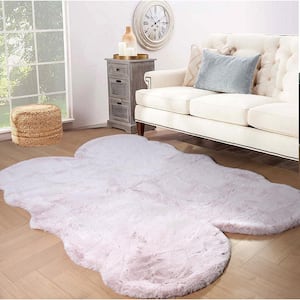 Mmlior Faux Rabbit Fur Pink 4 ft. x 6 ft. Fluffy Furry Area Rug Specialty Rug