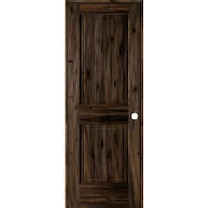 28 in. x 80 in. Knotty Alder 2 Panel Left-Hand Square Top V-Groove Black Stain Solid Wood Single Prehung Interior Door