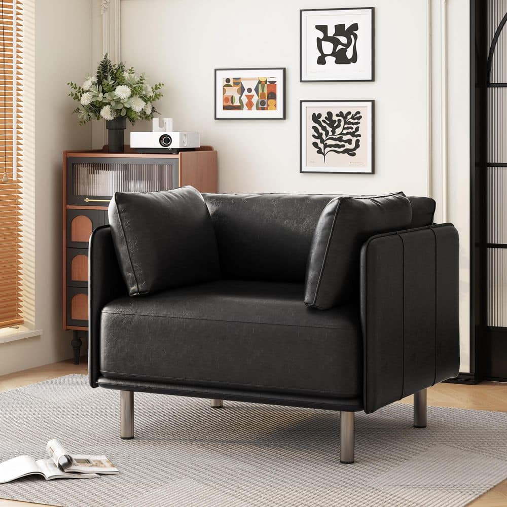 Modern Black PU Leather Upholstery Accent Armchairs