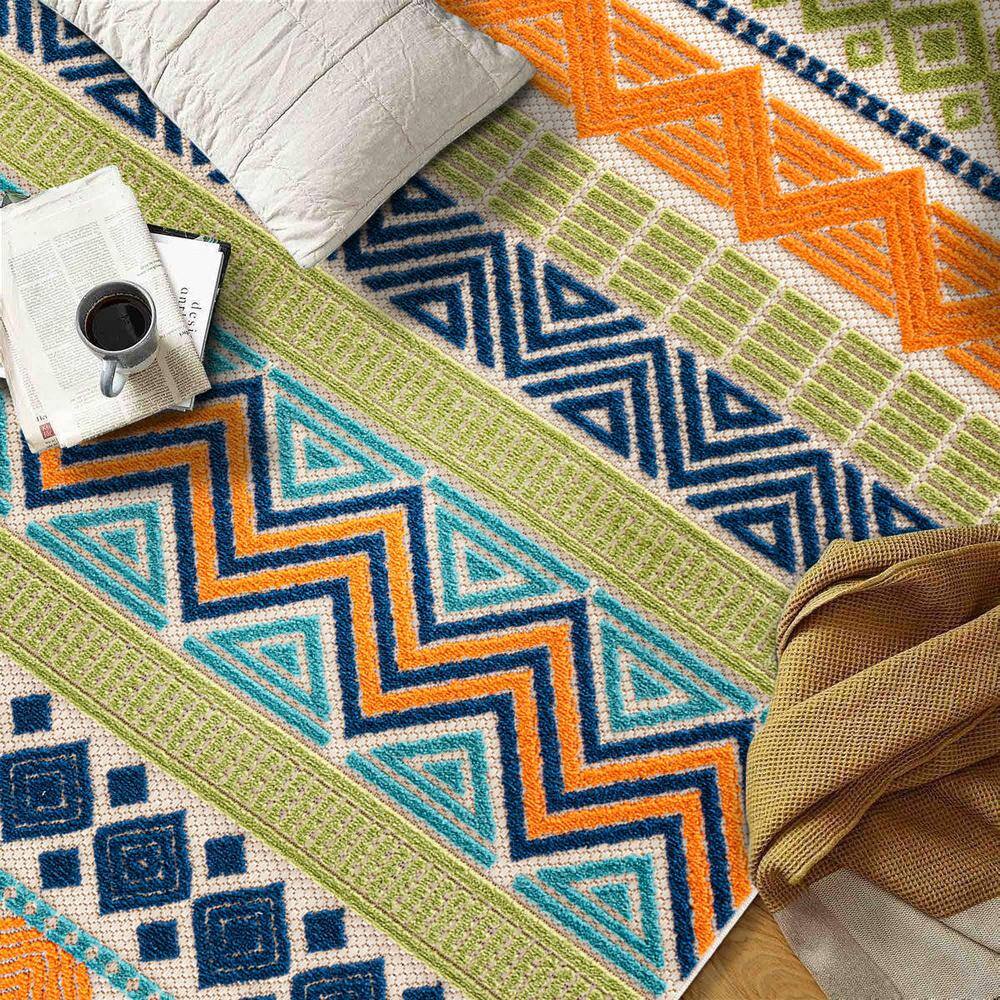 Marbella Multi-Color Boho Geometric Indoor/Outdoor Area Rug
