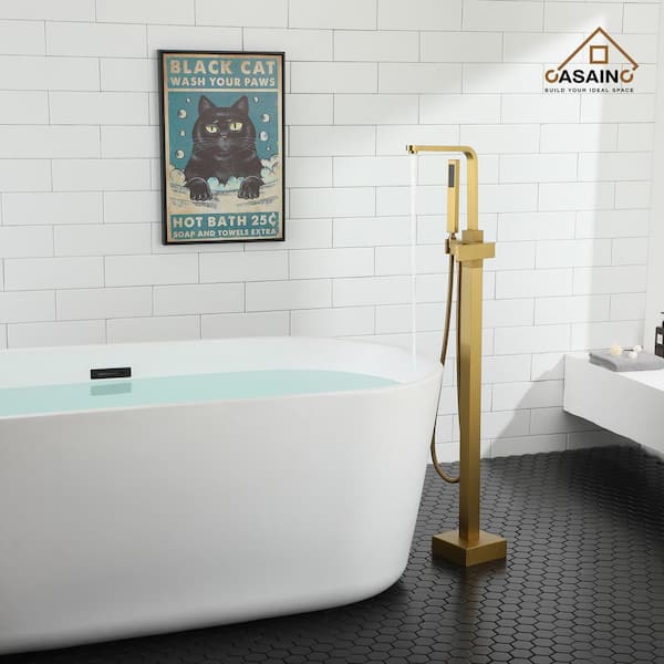 1-Handle Freestanding Clawfoot Tub Faucet with Hand Shower in. Brushed Brass, UPC Certified