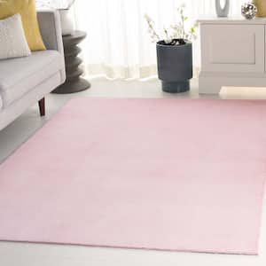 Faux Rabbit Fur Pink Doormat 2 ft. x 3 ft. Solid Flokati Area Rug