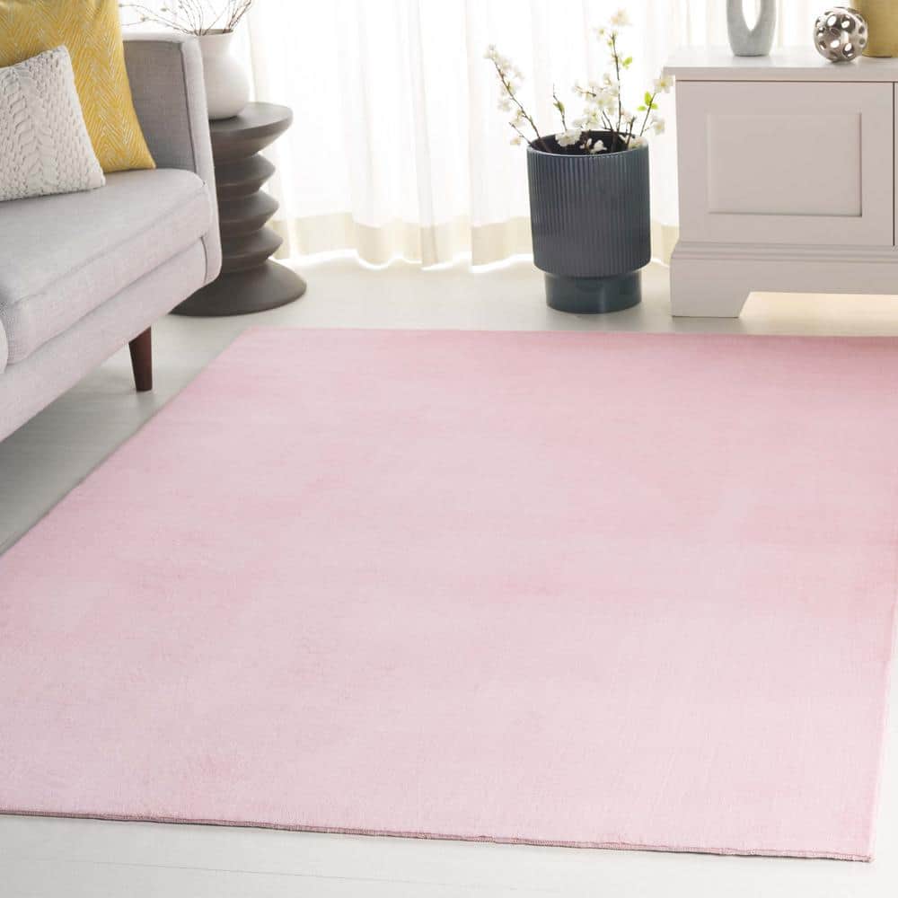 Pink Faux Rabbit Fur 5' x 7' Machine Washable Area Rug