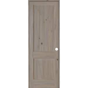 32 in. x 96 in. Knotty Alder 2 Panel Left-Hand Square Top V-Groove Grey Stain Solid Wood Single Prehung Interior Door