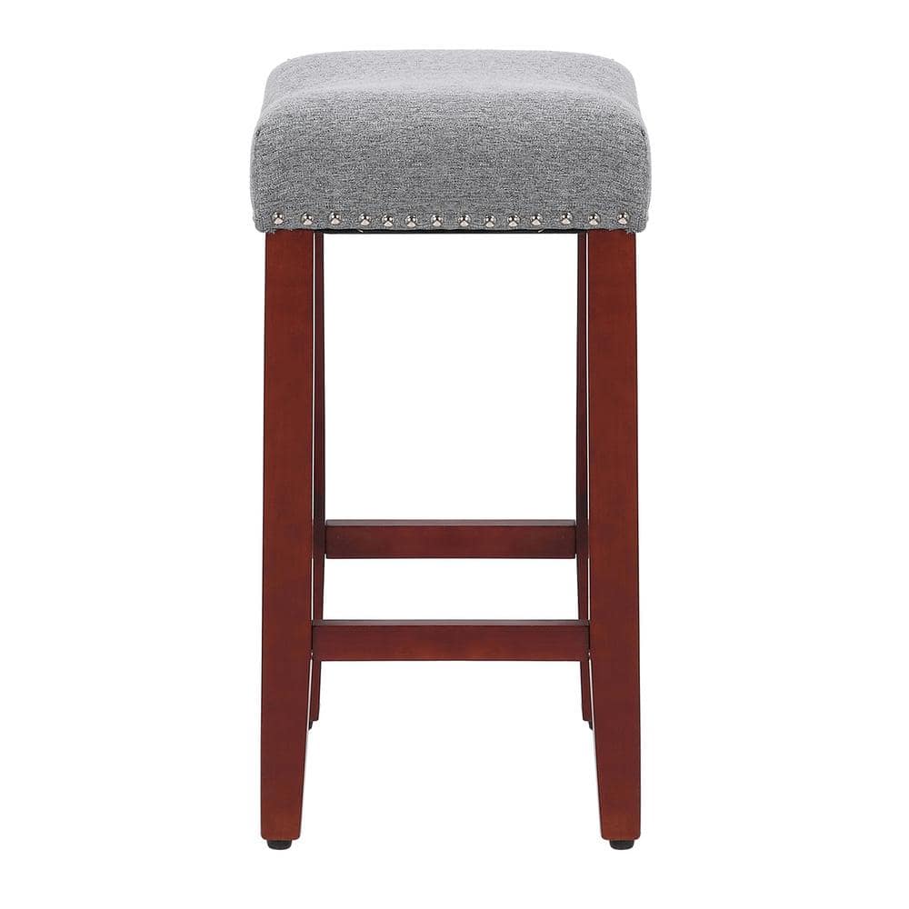 Antique Gray 24" Wood Saddle Style Backless Bar Stool