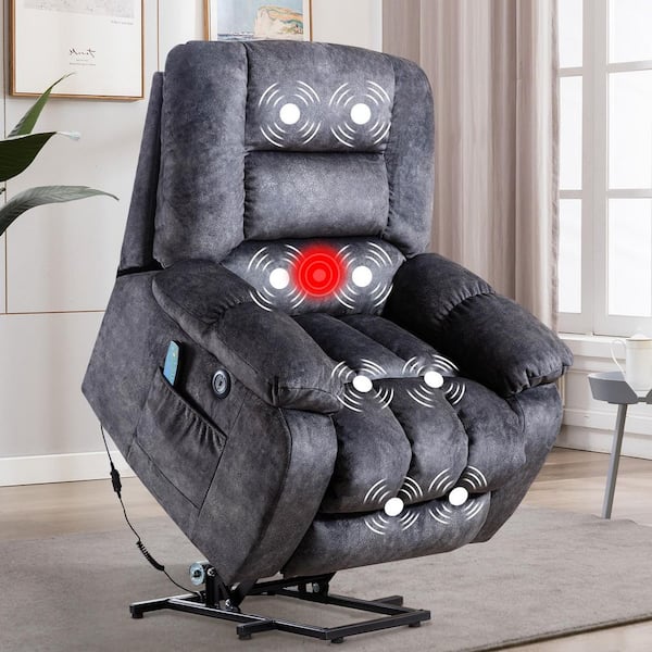 Bestier 39 in. W Gray Oversized Microfiber Power Lift Recliner Chair with USB and 8 Heated Massage Points