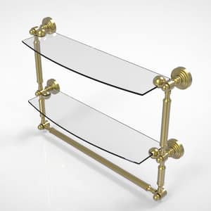 Waverly Place Collection 18 in. 2-Tiered Glass Shelf with Integrated Towel Bar in Satin Brass