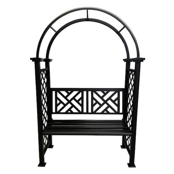 Black Aluminum Garden Arbor Arch with 2-Seater Bench