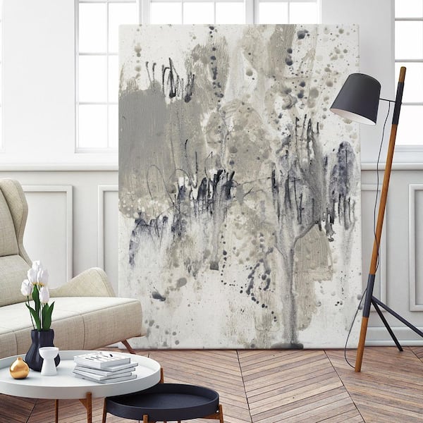 Abstract Gray Splash Paint - Modern Canvas Wall Art Wrought Studio