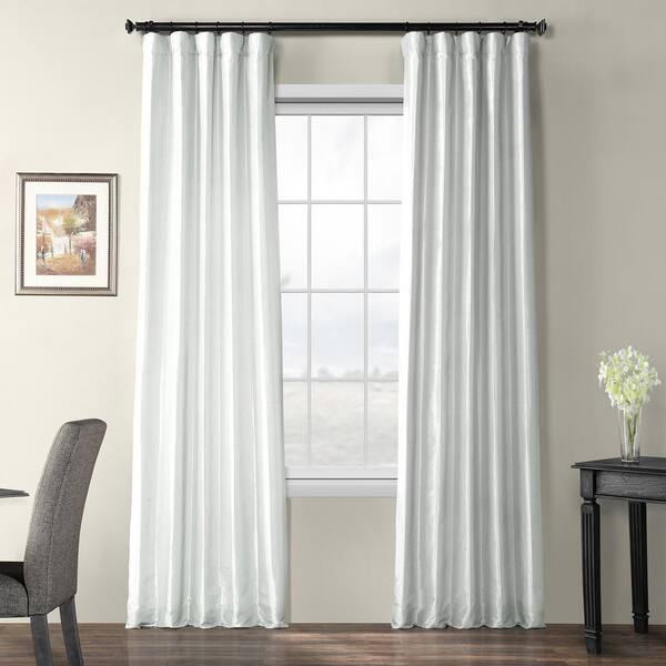 Exclusive Fabrics & Furnishings Feather Grey Gray Blackout Faux Silk Taffeta Curtain - 50 in. W x 120 in. L