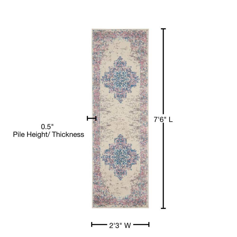 Elegant Ivory & Pink Medallion Hand-Knotted Runner Rug