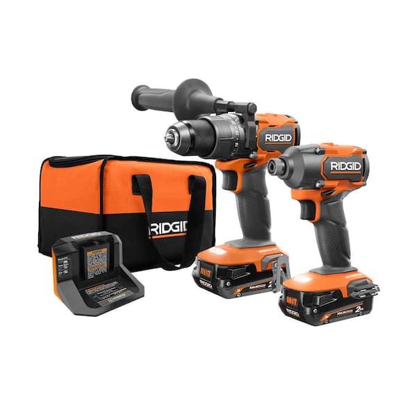 RIDGID 18V Brushless Cordless 2-Tool Combo Kit with Drill/Driver, Impact Driver, (2) Batteries, 18V Charger, and Tool Bag