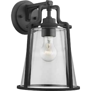 Benton Harbor Collection 1-Light Textured Black Clear Glass Urban Industrial Outdoor Large Wall Lantern Light