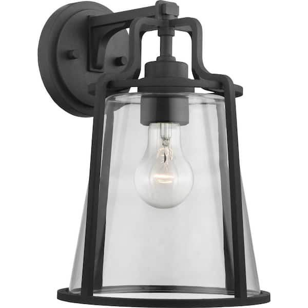 Progress Lighting Benton Harbor Collection 1-Light Textured Black Clear Glass Urban Industrial Outdoor Large Wall Lantern Light