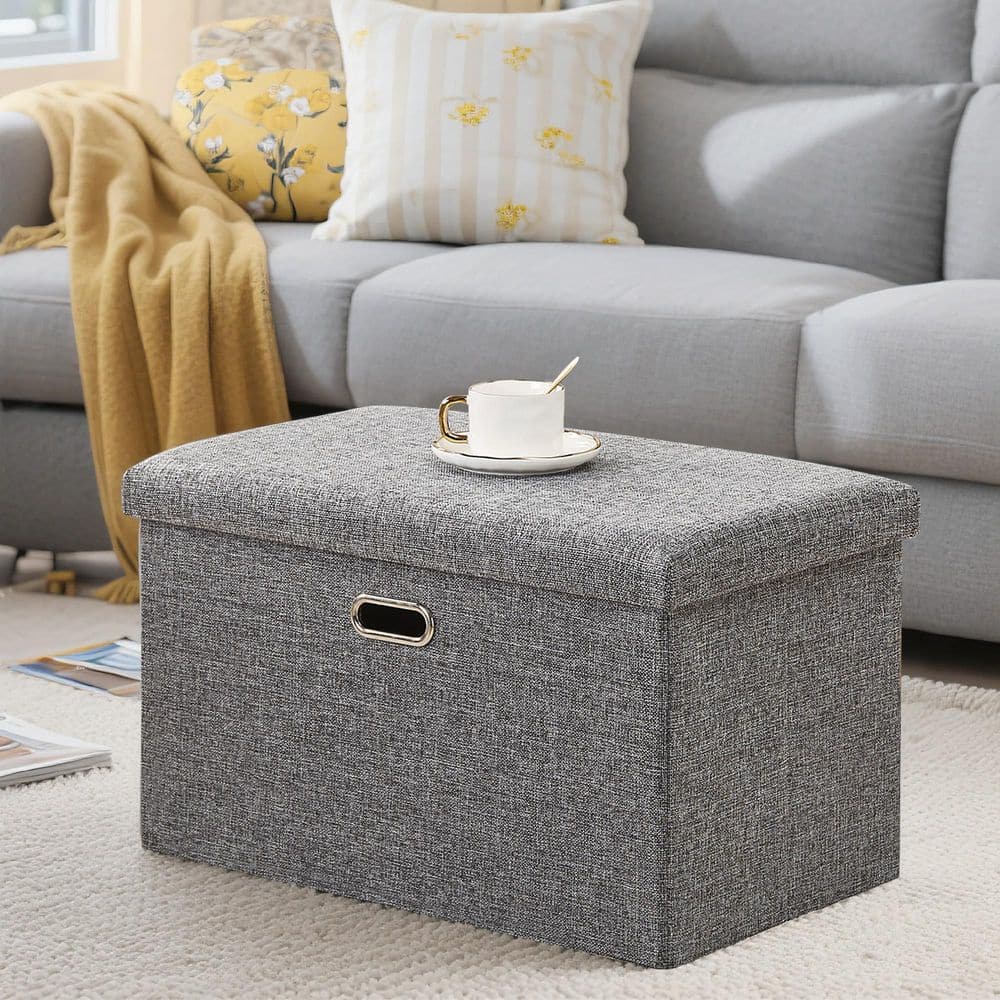 "Large Storage Ottoman with Lid 24"", Gray Foldable Linen Ottoman Bench with Padded Cushion Top for Bedroom, Living Room" price history on PriceWatchPro