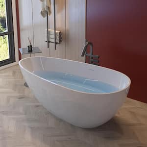 Moray 59 in. x 31 in. Solid Surface Stone Resin Flatbottom Freestanding Bathtub Soaking Bathtub in Glossy White