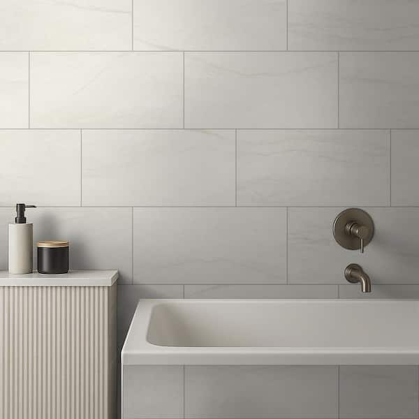Alexandra White 12 in. x 24 in. Matte Porcelain Marble Look Floor and Wall Tile (16 sq. ft. /Case)