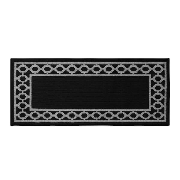 Machine Washable Non-Skid Black/Twisted Gray  2.2 ft. x 6 ft. All Loop Tufted Area Rug