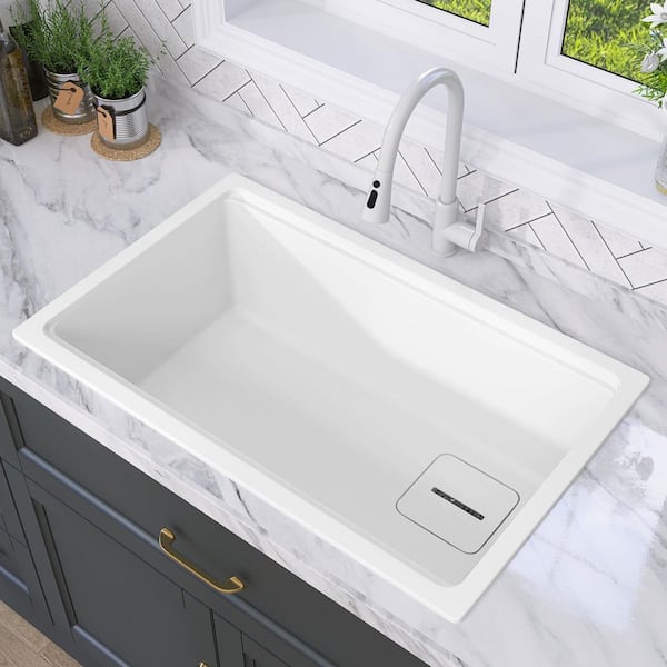 All-in-One 27 in. Drop-In/Undermount Single Bowl Matte White Granite Composite Kitchen Workstation Sink with Accessory