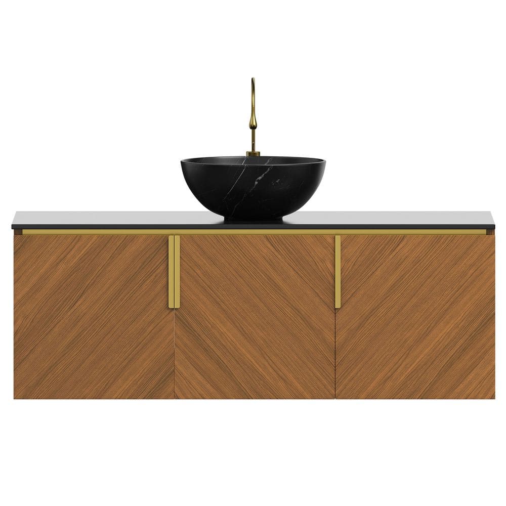 TCYO 48 in. Wall-Mounted Brown Oak Bath Vanity with Black Sintered St1 ...