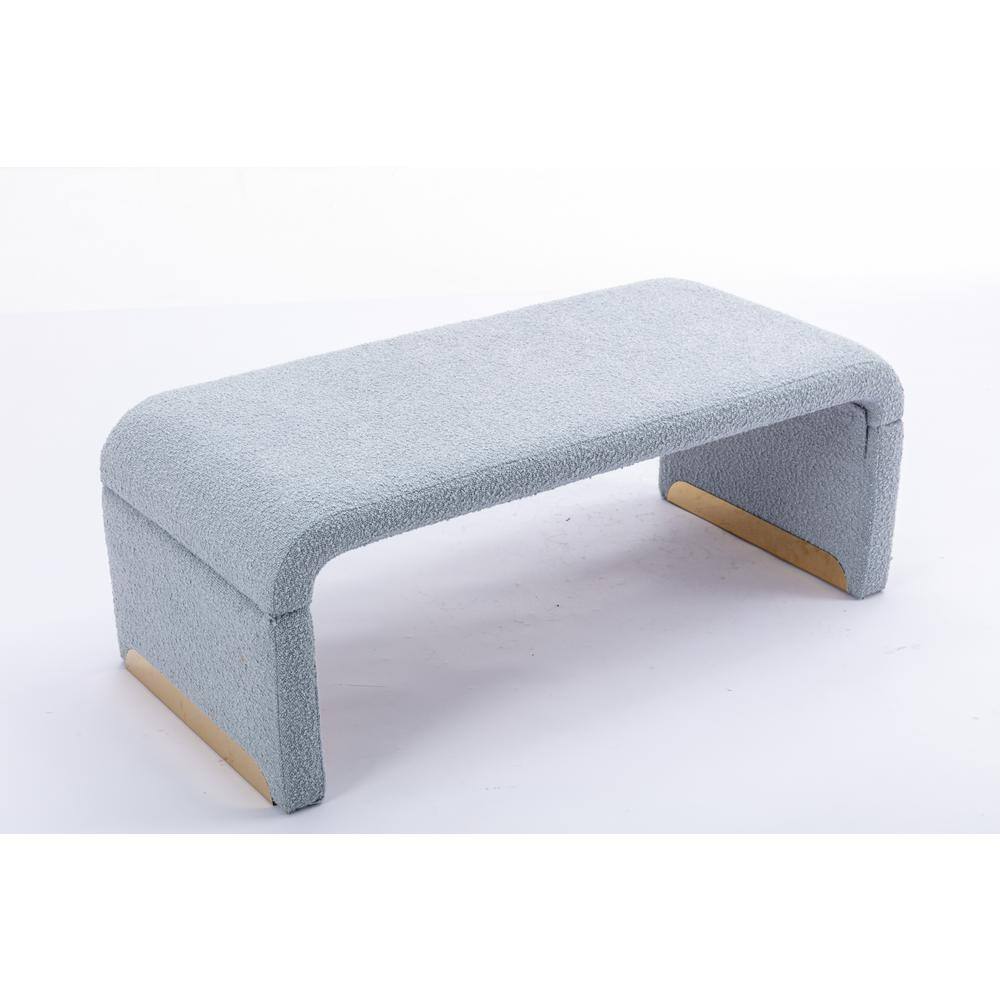 Light Blue 43 in. Boucle Fabric Loveseat Ottoman Footstool Bedroom