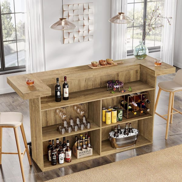 BYBLIGHT Kearsten 43.5 in. Wooden Bar Table with 5 Muti-Bottle