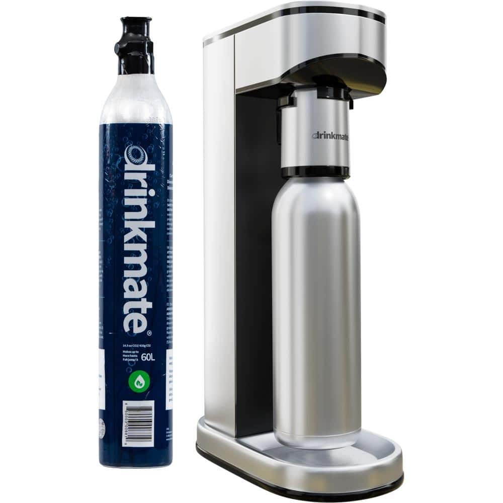 Stainless Steel Sparkling Water and Soda Maker Machine LUX Bundle with 1, 1L Stainless Steel Bottle and 60L CO2 Cylinder