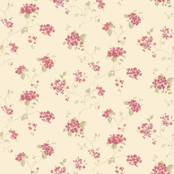 Unbranded Miniatures 2 Wine Red/Pale Green/Cream Lilac Floral Trail Matte Finish Non-Pasted Vinyl on Non-Woven Wallpaper Sample