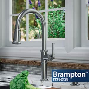 Brampton Single Handle Pull-Down Sprayer Kitchen Faucet in Gunmetal Grey