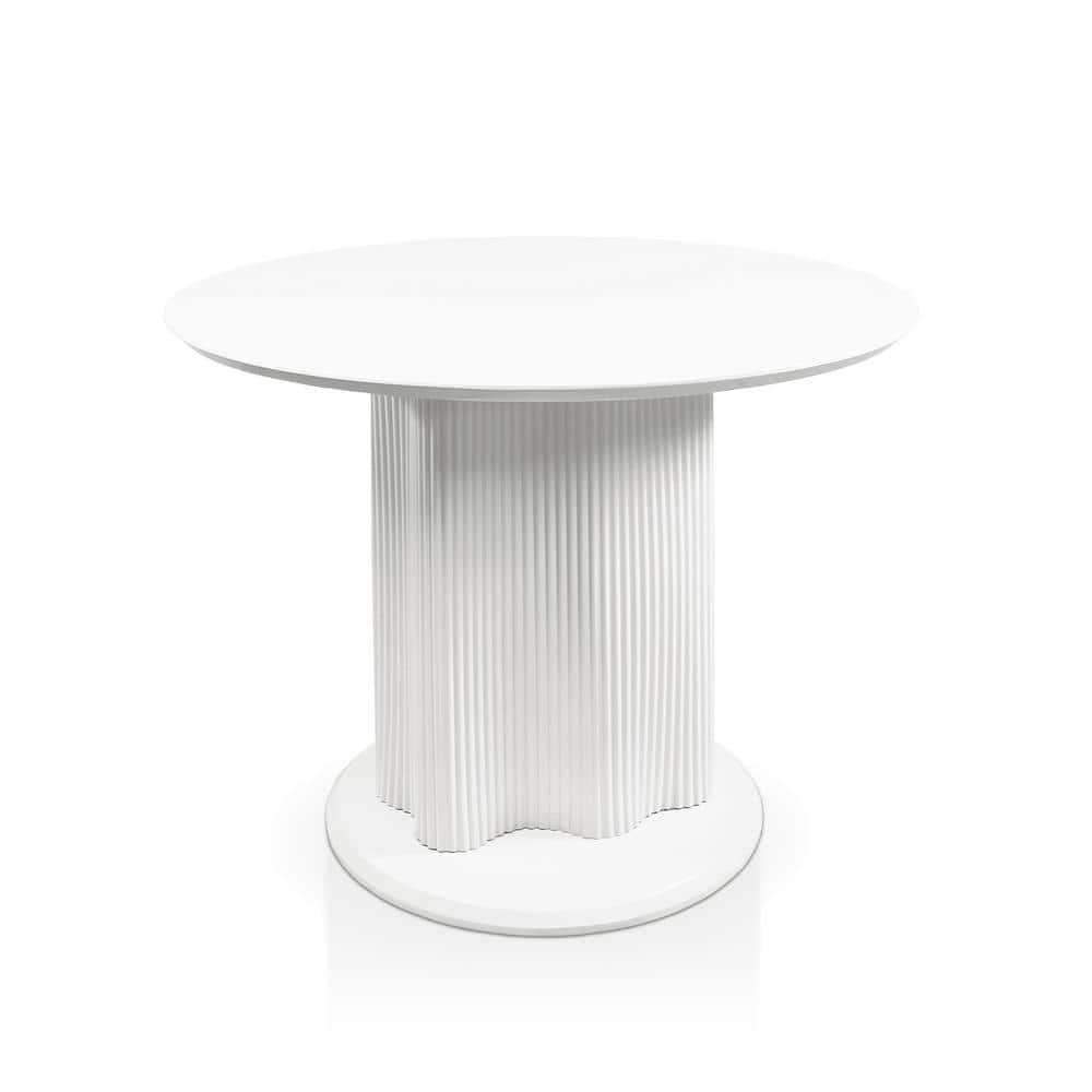 Modern White Round Marble Top Dining Table with Fluted Pedestal Base