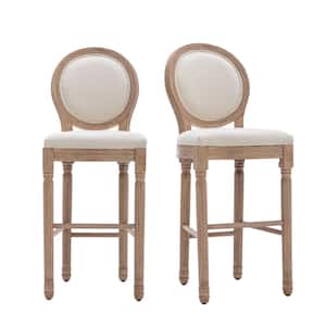 French Style 46.5 in H Upholstered High Back Solid Wooden Frame Bar Stool with Fabric Seat (Set of 2)