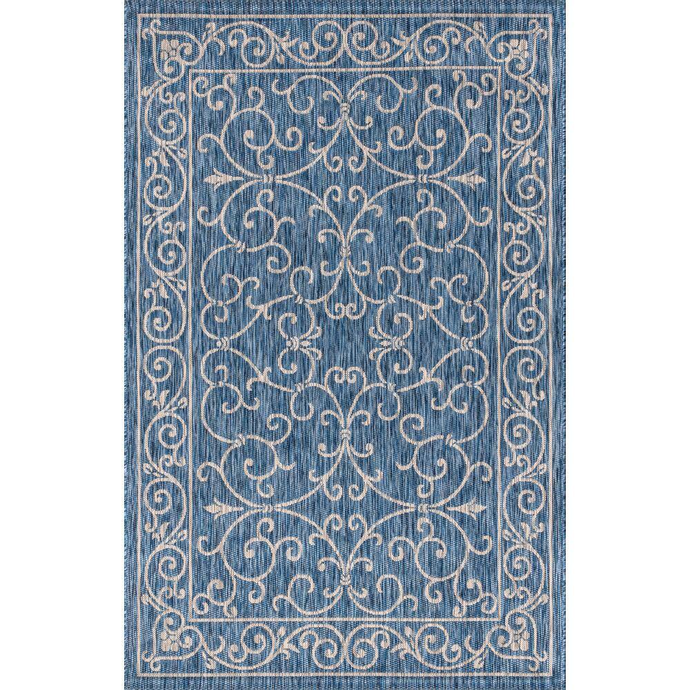 Charleston Filigree Navy/Gray Synthetic 8x10 Indoor/Outdoor Rug