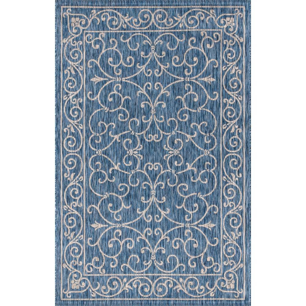 Charleston Vintage 9' x 12' Gray Filigree Indoor/Outdoor Area Rug